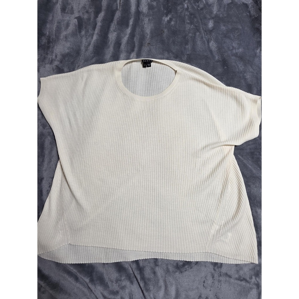 Theory Sweater Coastal Small White 100% Merino Wool Short Sleeve Dolman Knit Top